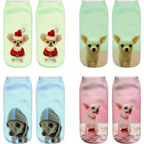 Chihuahua 3D Printed Cotton Socks Cute Dog Personality Women Ankle Short Socks Adorable Women Gift