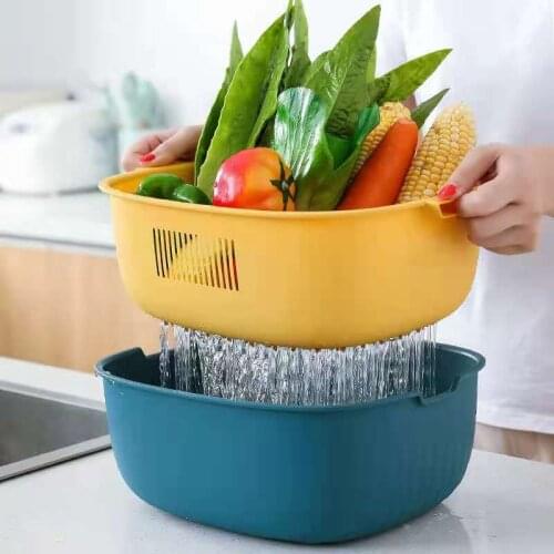 Creative Double Layer Drainer With Lid Kitchen Refrigerator Drainer Storage Box Plastic Fruits Vegetable Washing Basket