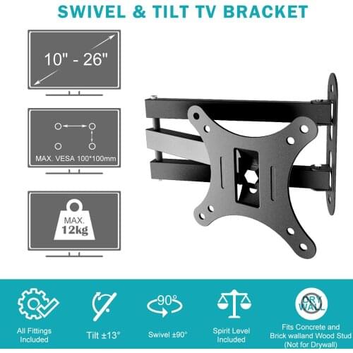TV Mount 10-26 inch LCD Racket For TV Wall Stand Full Motion Swivel Tilt Mount Retractable Bracket MAX VESA 100x100mm