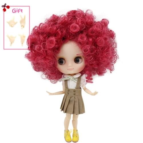 ICY DBS Middie Blyth doll Series No.QE155 Rose Red curly afro hair Matte face 1/8 BJD