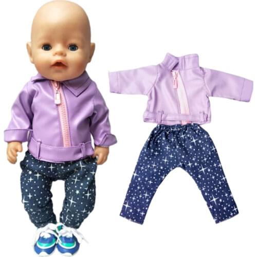 Dolls Clothes for 43cm Born Baby Doll Clothes Blue PU Leather Doll Jacket for 17" 40cm 38cm Baby Doll Coat Winter Clothes