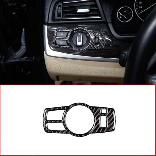 LHD Soft Carbon Fiber For BMW 5 Series F10 F18 520 2011-2017 Car Headlight Switch Frame Trim Accessories