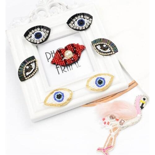 Maxsin 1 Pcs High Quality Hand-beaded Rhinestone lipstick eyes & lip Hand-sewn handbag shoes hat patch Garment decoration DIY