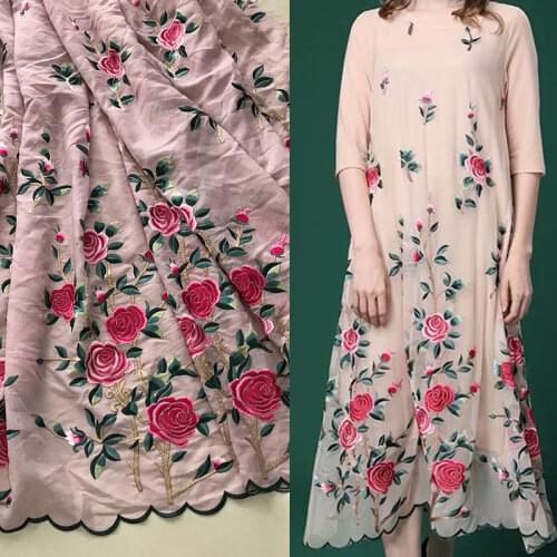Fashion New Imitation Silk Heavy Industry Fabrics Three-dimensional Embroidery Flowers High-end Ethnic Fabric Wholesale Designer