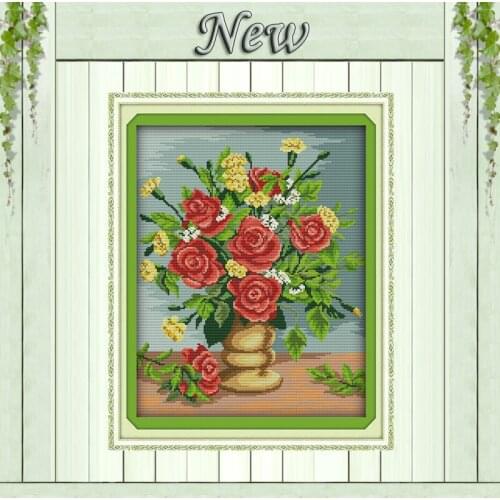 Rose red flower Carnation decor Painting Counted Printed on canvas DMC 14CT 11CT Cross Stitch DIY Needlework Kits Embroidery Set