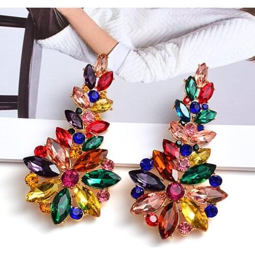 New Arrive Long Metal Colorful Crystal Drop Earrings High-Quality Fashion Rhinestones Jewelry Accessories For Women Wholesale