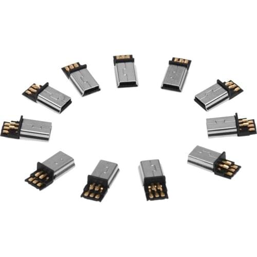 KSOL New Style 10 Pcs Mini USB 5 Pin Male Plug DIY SMT Connector Silver Tone Dark Gray