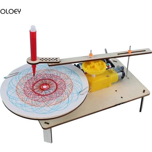 STEM Kids Creative DIY Assembled Wooden Electric Plotter Kit Model Automatic Painting Drawing Robot Science Physics Experiment T