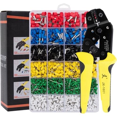 Wire Terminals Crimping Tool Insulated Ratcheting Crimper Kit of AWG24-10 with 1200PCS Male and Female Spade Connectors
