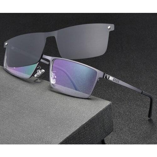 Eyewear Frame with 1 Clips On Sunglasses Women Men Polarized Mirror Glasses Set Myopia Optical Lens for Reading NX
