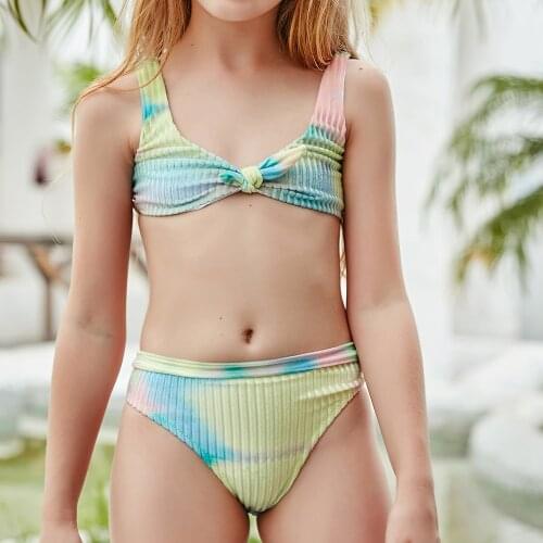 5-14 Years Girl Swimsuit Kids Swimwear Tie Dye Teenage Bikini Set Toddler Bathing Suit Falbala Childrens Swimwear Two Pieces
