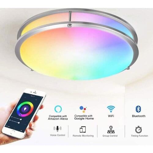 15W 18W RGB Dimmable Music Ceiling Lamp WiFi APP Voice Timer Remote Control Ceiling Lights Work With Alexa Google Assistant