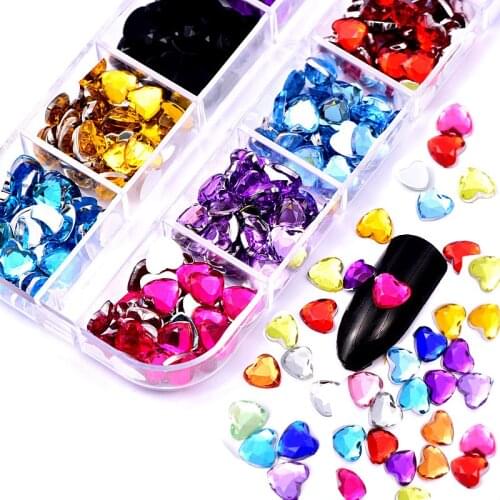 Mixed Color Heart Shape Acrylic Non Hot Fix Rhinestones Crystal Glue On Stones For Wedding Dress DIY Nails Glitter Strass A140