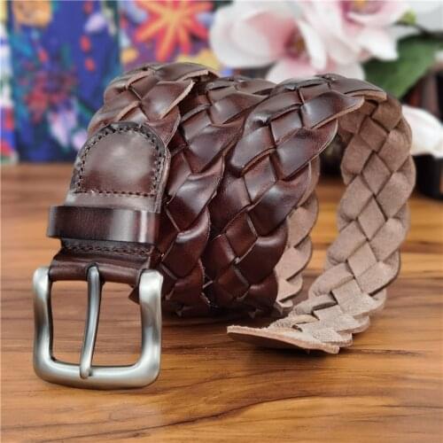 Braided Belt Luxury Leather Men Belt Ceinture Vintage Womens Belt Real Leather Belts For Women Waist knitted Belt Lady MBT0508