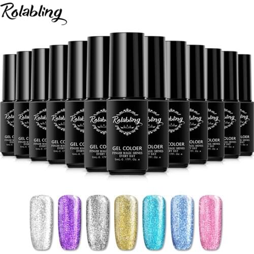Rolabling 5ML Glitter Platinum Nail Gel Polish Soak Off Gel Lacquer Shining Effect gel nail varnish UV Nail Gel Polish Nail Art