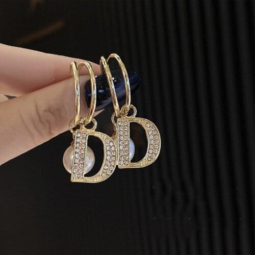 Luxury Brand Long Chain Letter D Hanging Earrings For Women Crystal Big Dangle Earring Wedding Jewelry Statement pendientes