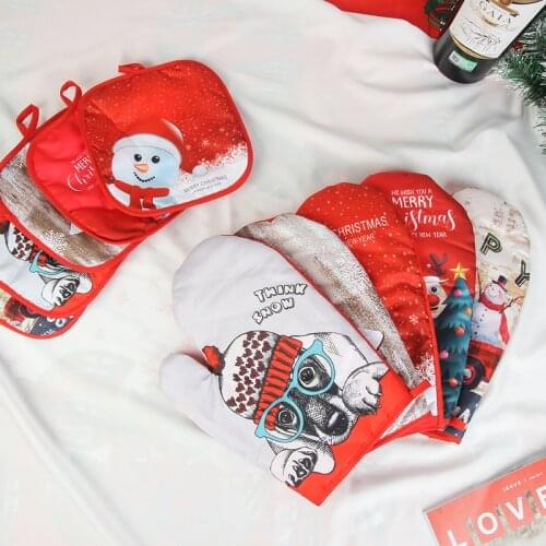 2Pcs Christmas Heat Insulated Glove Christmas Decoration Oven Heat Insulated Pad Christmas Gloves Xmas Kicthen Supplies Tools