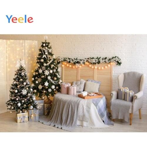 Christmas Decoration Tree Chair Carpet Candle Brick Wall Backdrop Photography Custom Photographic Background For Photo Studio