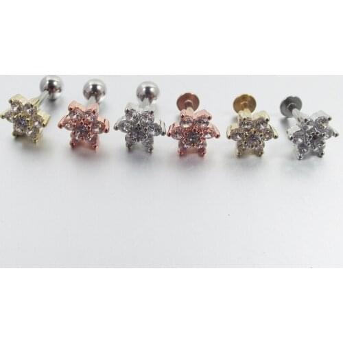 1 Piece 6mm Earbone Piercing 16 Gauge Ball Ear Cartilage Lip Ring Piercing Jewelry Earrings With Cz Stone