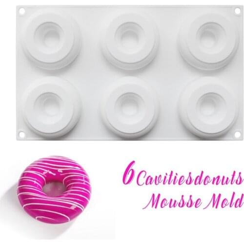 Cute 6 Doughnut Silicone Mold Diy Round Cake Angel Circle Biscuit Muffin Mold Donut Silicone Ice Cube Molds Candy Chocolate 2020
