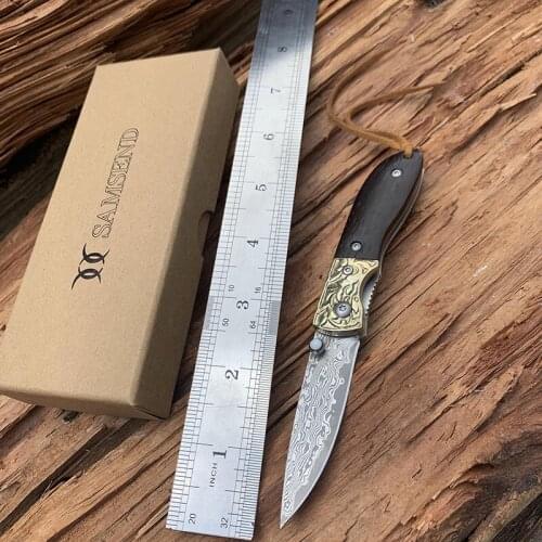 EDC Carved pure copper VG10 Damascus Folding Knife Ball Bearing system Multifuntion Tools Pocket Knife Damascus Knives