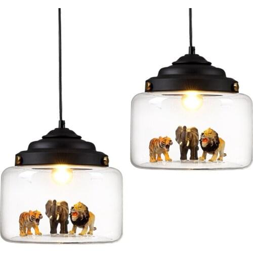 Nordic glass Pendant light restaurant bar cafe creative animal models decorative suspension lamp dining room child room lighting