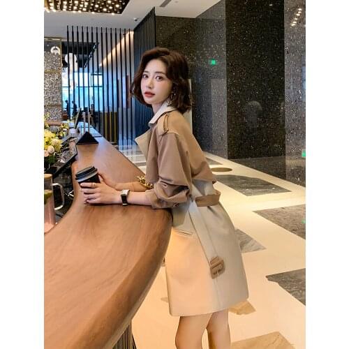 Windbreaker Womens Long Small 2021 Spring New Korean Temperament Popular Spring Autumn Fashion Stitching Coat
