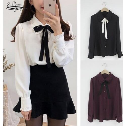 Loose Woman Shirt 2021 Autumn Long Sleeve Plus Size Korean Tops Office Lady Clothes Chic Chiffon Blouse 9820