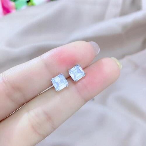 Simple style square cubic zircon stud earring 925 sterling silver fine women jewelry free shipping