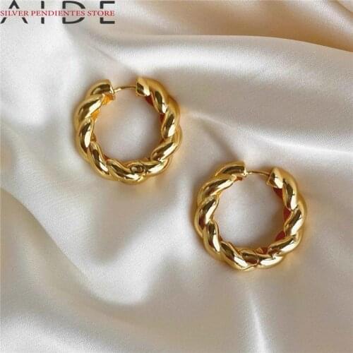AIDE Fashion INS Twisted Twist Earrings Hoops Earring Women Temperament Retro Gold Silver 925 Jewelry Boucle Oreille Femme