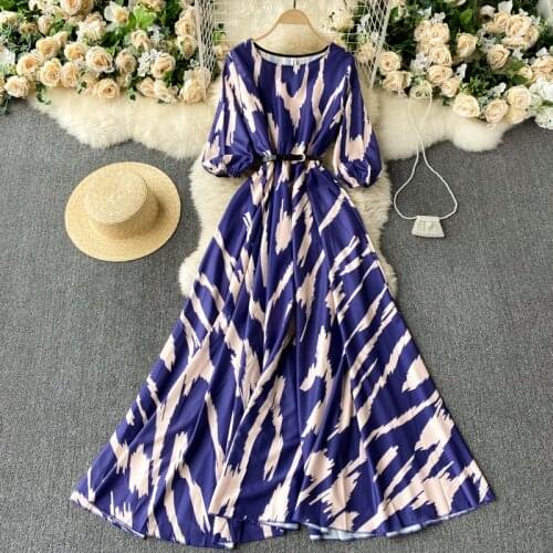 Womens Spring Summer Runway Fashion Vintage Long Print Dress Female High Waist ChicTravel Beach Party Dress TB1962
