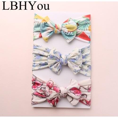 1pcs Floral Print Nylon Baby Headbands, Knot Bow nylon head wraps, Wide Nylon Turban Headband Baby Girls Hair Accessories