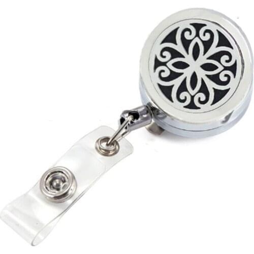 5 PCS Silver Orchid 30mm Perfume Locket Metal Retractable Badge Reel Key ID Card Clip Ring Lanyard With Free Pads