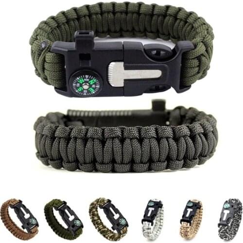 200Pcs/Lot Outdoor Survival Compass Paracord Whistle Gear Buckle Camping Rescue Rope Escape Bracel