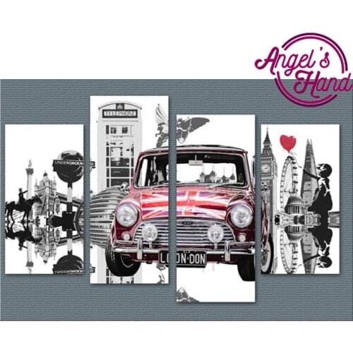 4 pcs,5d Diamond embroidery London,Girl/mini car,diy 3d diamond painting cross stitch,diamond mosaic home decor,square canvas