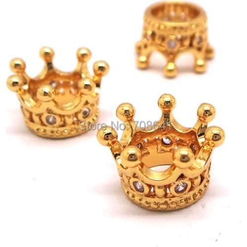 7x11mm Gold plated Brass Micro Pave Zircon CZ Crown Caps Beads Connectors Spacer Beads For DIY Bracelet Making Charms