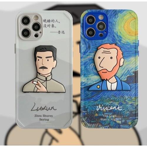 3D Vogue Vincent Willem van Gogh Lu Xun Phone Case For iPhone 11 Pro 12 mini X XS Max XR 7 8 plus SE2 celebrity Silica gel Cover