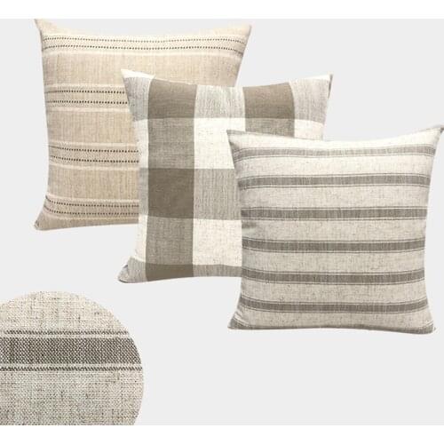Linen Decorative Pillows Case Plain Stripe Square Grid Modern Simple Geometric Couch Sofa Cushion Cover Home Decor Living Room