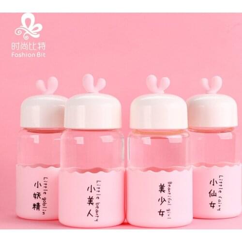 Kids Water Bottles Cute Glass Pink Small Travel Bottles Portable Drinkware Children Christmas Gifts School Lovely Water Cups