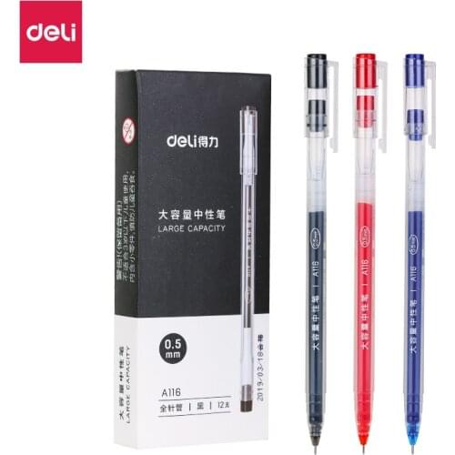Deli 60pcs simple Gel Pen 0.5mm student writing black blue red ink large capacity gel pen for school office stationery supplies