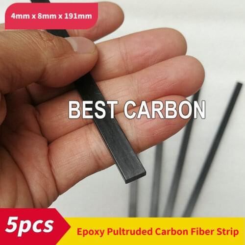 FREE SHIPPING 4mm x 8mm x 191mm x 5 pcs Epoxy Pultruded Carbon Fiber Strip
