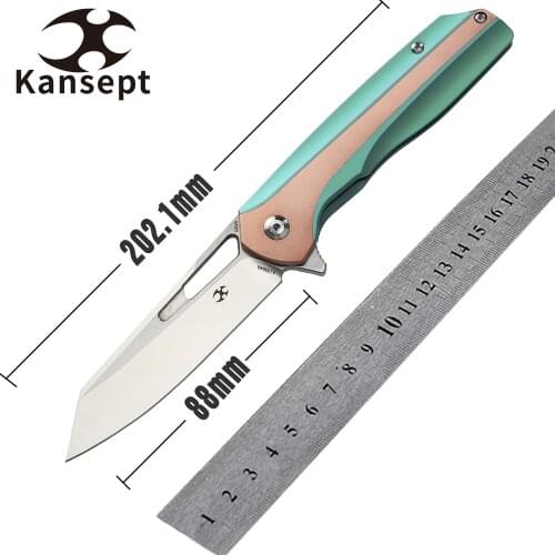Kansept Everyday Carry Knife Tactical Knife Shard CPM-S35VN Green Titanium Anodized Handle with Copper High Quality EDC