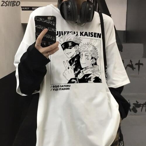 Harajuku Jujutsu Kaisen tshirt Mens Yuji Itadori Cool Unisex Fake Two Long Sleeve T shirt Anime Funny Print Streetwear T-shirts