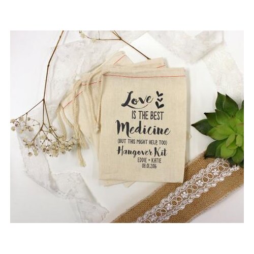 Personalize text love is the best medicine bridesmaid wedding Bachelorette Hangover Survival Kits party Candy pouches favor bags