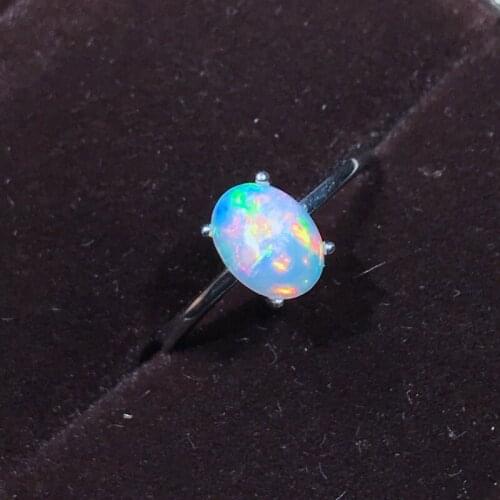 100% Real 6*8mm Natural Oval Opal Ring, Sterling Silver S925 Fine Jewelry Gift for Woman, Platinum Plated, Box Offered