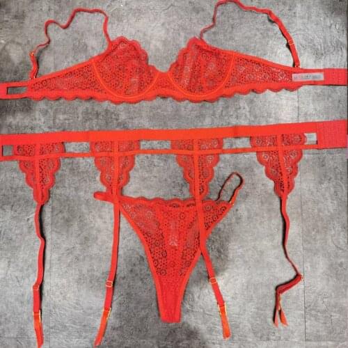 Wriufred Thin section with steel ring bra briefs set ladies underwear set red plus size women lingerie panties suit