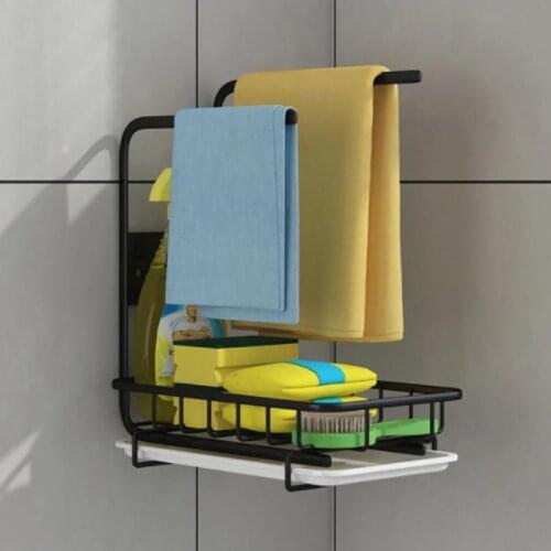 Kitchen Desktop Rag Rack Multi-Function Wall-mounted Dish Cloth Drain Free Punching Sponge Soap Shelf Storage Holders Racks