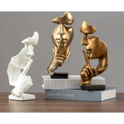 Resin Silence Mask Statue Abstract Statuettes No Say No See No Hear Mask Sculpture for Office Vintage Home Decor 2021 New