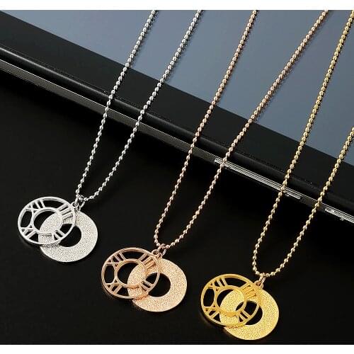 Stainless Steel Fashion Gold Round Roman Pendant Necklace For Women Wedding Party Charm Necklace Jewelry Gift