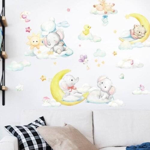 Moon Baby Elephant Good Night Bear Childrens Room Entrance Cabinet Wardrobe Classroom Bedside Decoration Wall Stickers